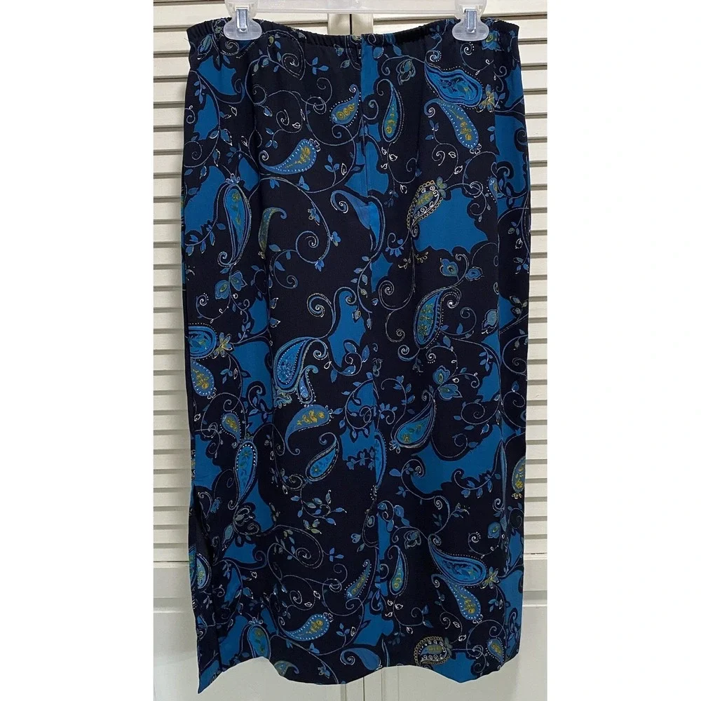 Hilliard‎ & Hanson Navy/Black/Gold Paisley Chiffon Maxi Skirt Size M Elastic Zip